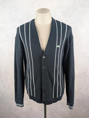 Lacoste Vintage Knitted Cardigan Men’s Large Black Stripe Button Up