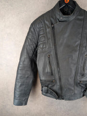Vintage Motorcycle Jacket Mens L Large Black Leather