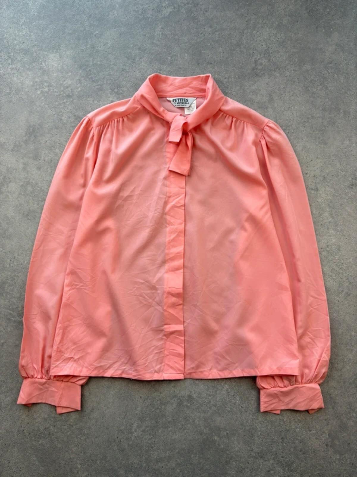 Vintage 1980s Blouse Women’s Medium Pink Pussy Bow