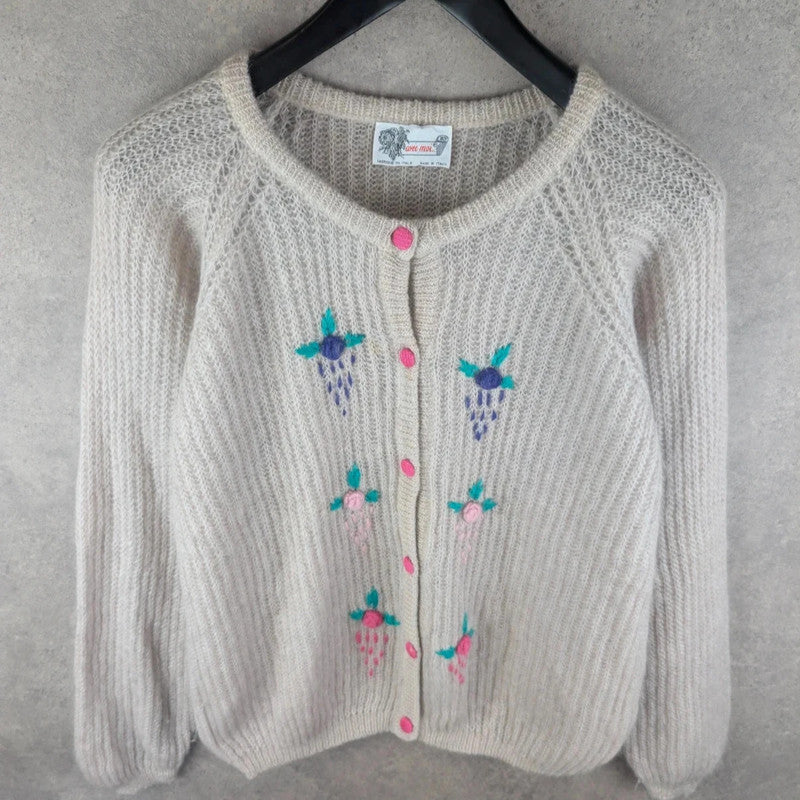 Avec Moi Jumper Womens 2XL XXL Vintage Knitted Cardigan Floral Button Up