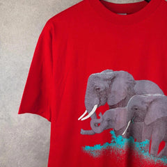 Vintage 1988 Harlequin Single Stitch Elephant Print T-Shirt Large