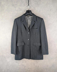 St Michael Jacket Womens L Large Grey Wool Blazer Pinstripe Vintage