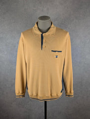 Casual Club Jumper Men’s Large Beige Tan Vintage 90s Collared Knit Pullover
