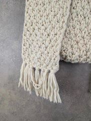 Hand Knitted Scarf Cream Hand Made Unisex Wool