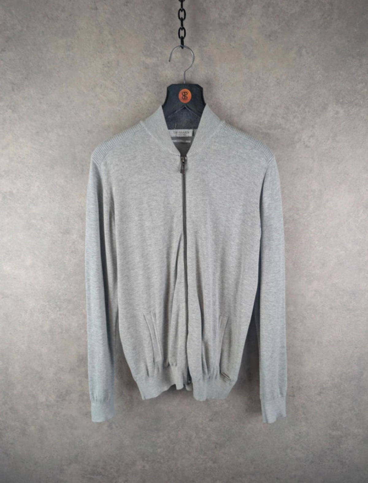 Trussardi Jumper Mens S Small Grey Knitted Full Zip