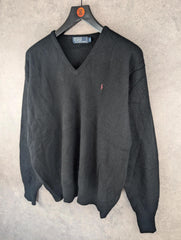Polo Ralph Lauren Jumper Mens XL Extra Large Black Vintage Lambswool 90s