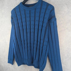 Bueckle Jumper Mens L Large Blue Knitted Vintage Pullover