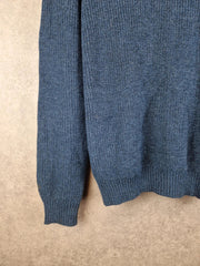 Bass & Co Jumper Mens Large Blue knit 1/4 Button Pullover Sweater