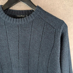 James Pringle Jumper Mens Medium M Blue Vintage Knitted Cotton Pullover
