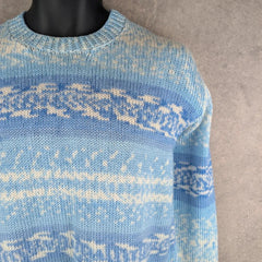 Hand Knitted Jumper Womens M Medium Blue Pullover