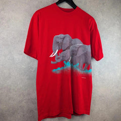 Vintage 1988 Harlequin Single Stitch Elephant Print T-Shirt Large