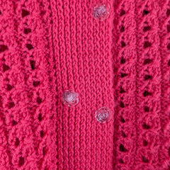 Hand Knitted Jumper Womens M Medium Pink Floral Cardigan