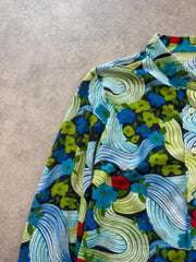 Vintage 1970s Blouse Womens Medium Floral Psychedelic Long Sleeve Retro Mod