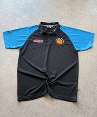 Exeter Chiefs Polo Shirt Men’s Large Black Blue Rugby Sports Short Sleeve