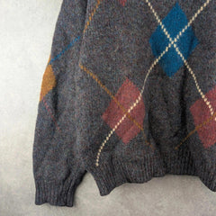 Fog Jumper Mens XL Extra Large Vintage Knitted Brown Retro