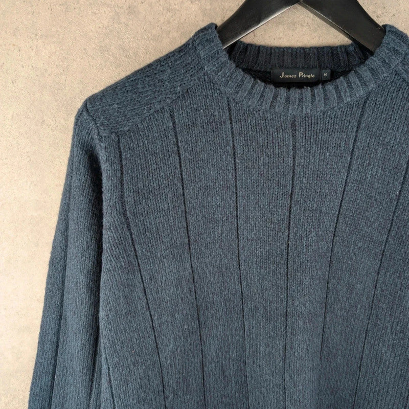 James Pringle Jumper Mens Medium M Blue Vintage Knitted Cotton Pullover