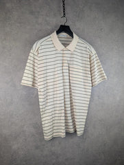 St Michael Polo Shirt Mens Large L Cream Stripped Vintage 90s Short Sleeve