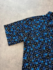 Vintage 1990s Shirt Men’s Large Blue Retro Geometric Short Sleeve Button Up
