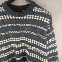 Vintage Jumper Mens L Large Grey Knitted Retro Pullover