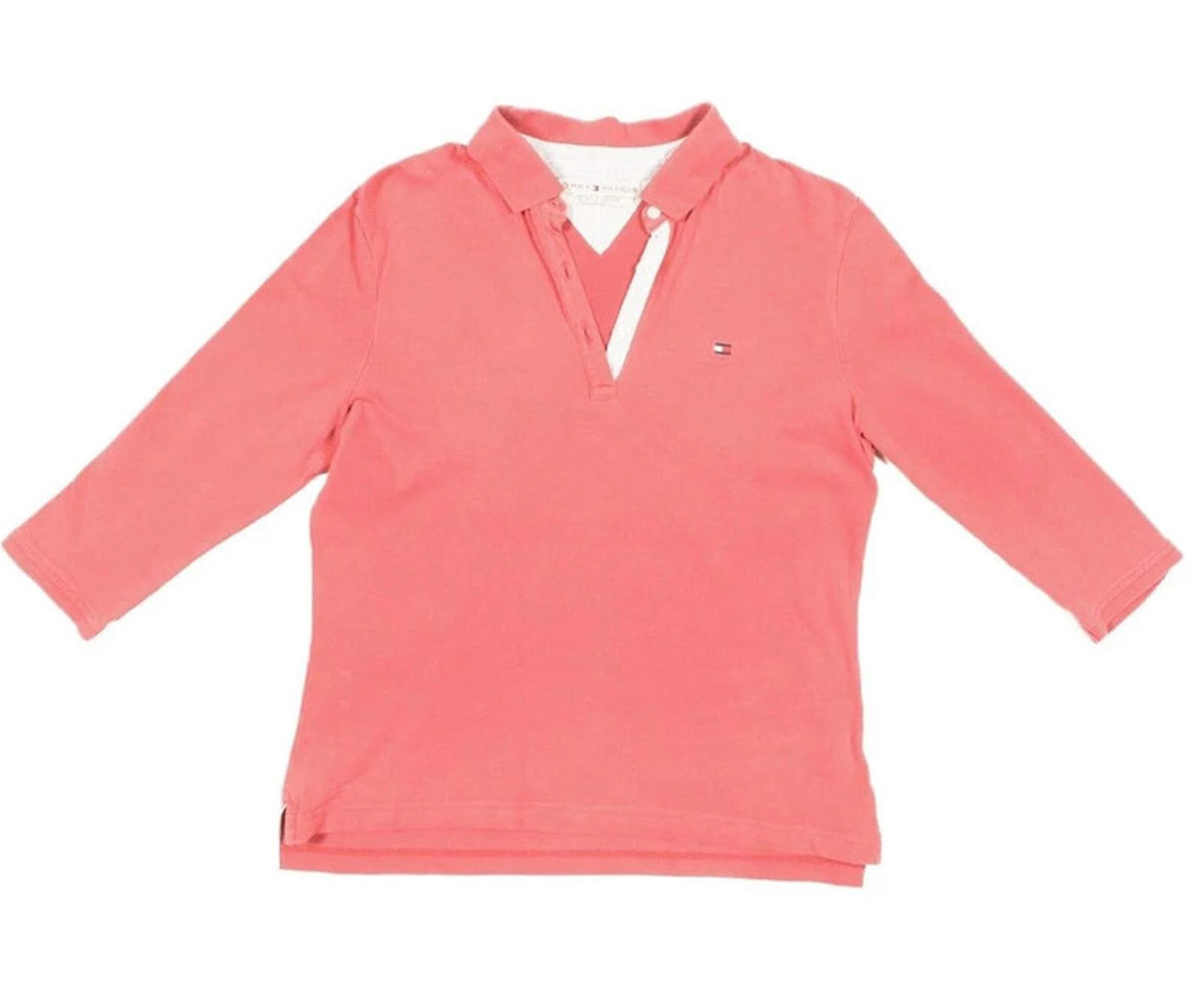 Tommy Hilfiger Polo Shirt 3/4 Sleeve Womens Medium M Pink Vintage