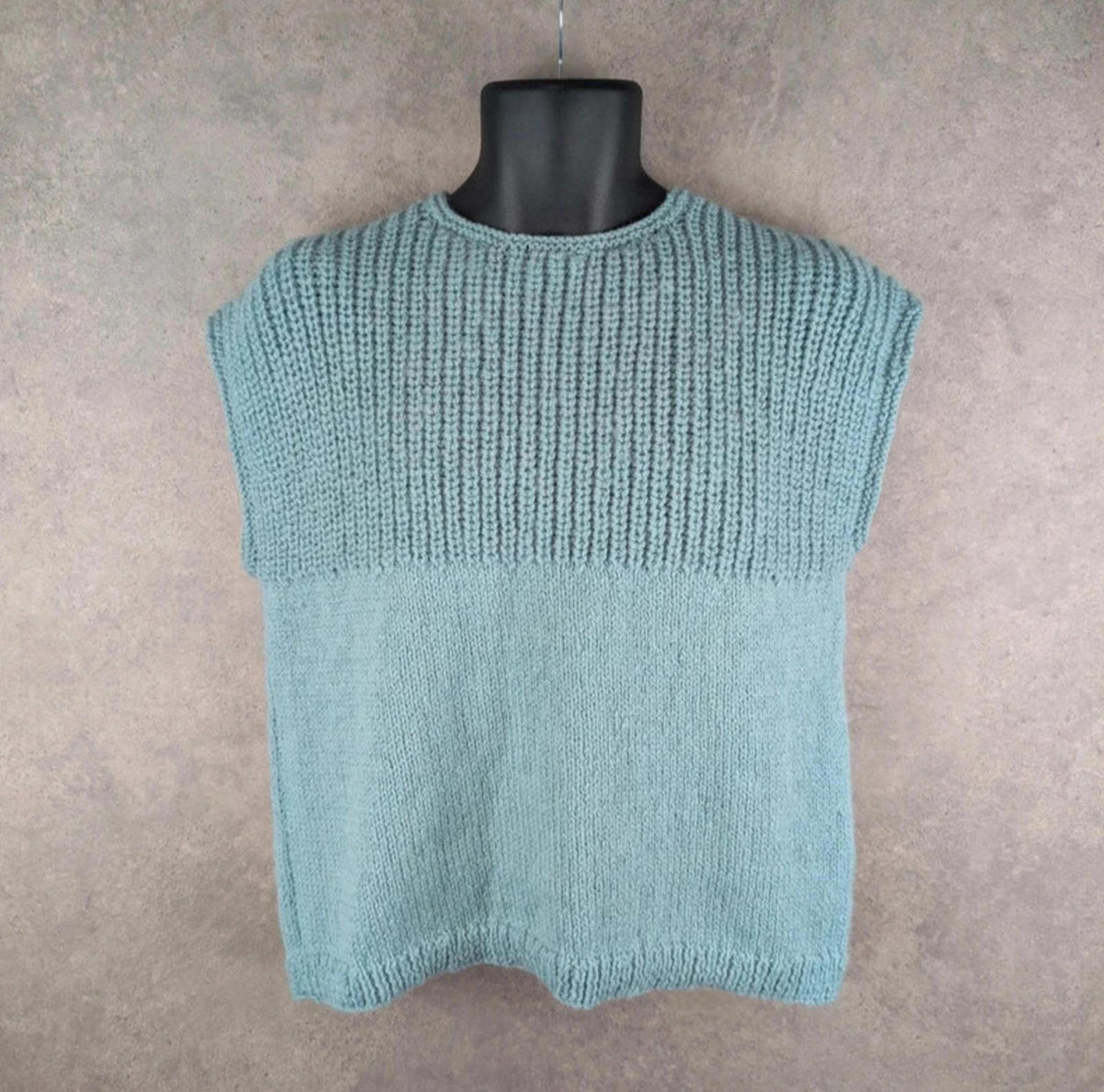 Hand Knitted Jumper Womens M Medium Blue Vest