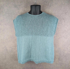 Hand Knitted Jumper Womens M Medium Blue Vest