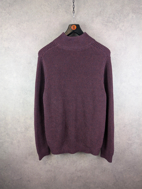 L.L.Bean Jumper Mens Large Regular Burgundy Knitted Quarter Zip Pullover New