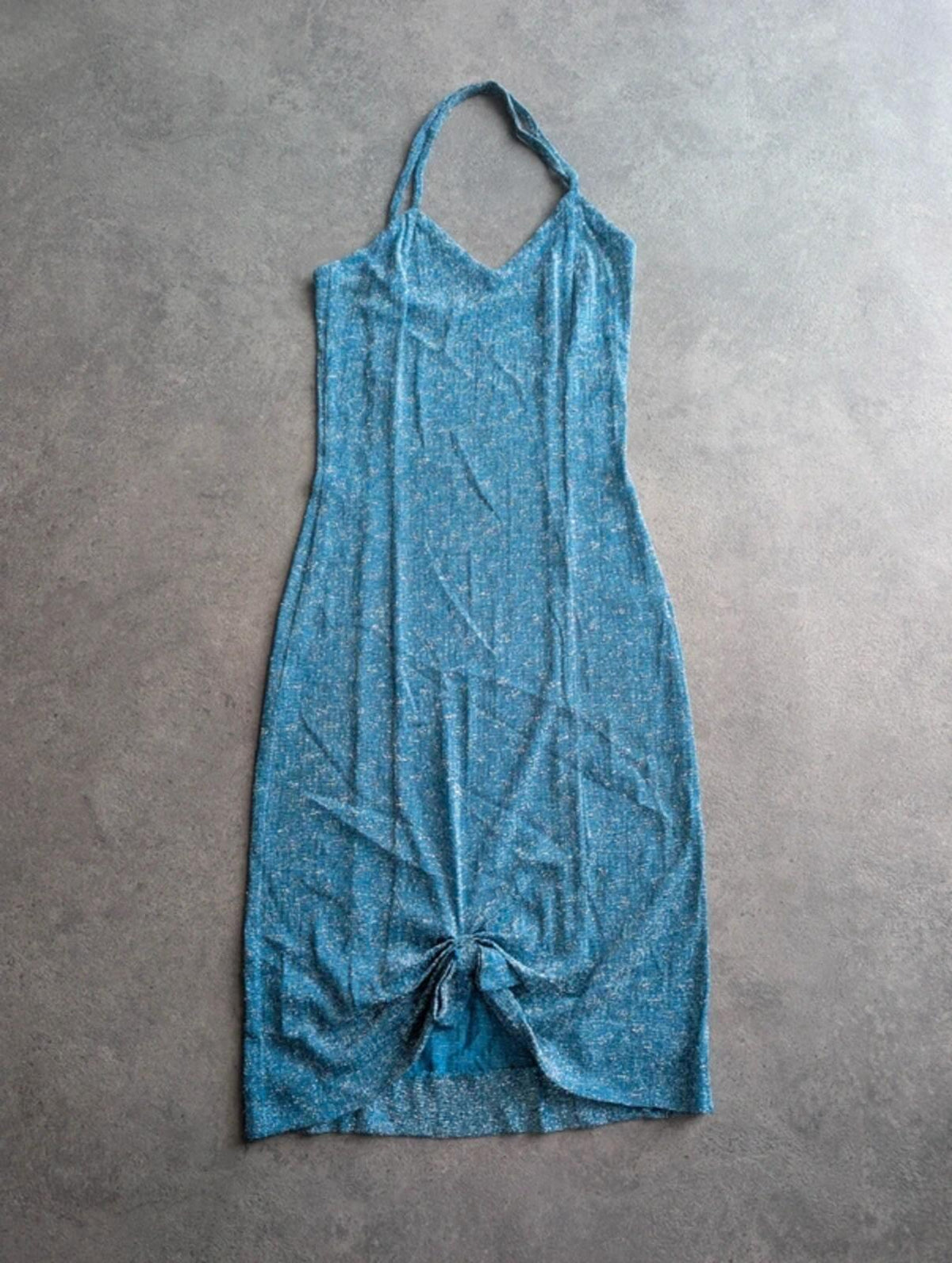 Vintage 1970s Dress Women's XS Blue Lurex Sparkly Party Disco