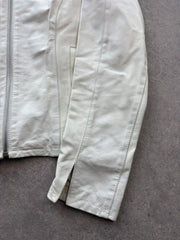 Vintage Leather Jacket Womens Medium White Faded Biker Zip Up Minimalist
