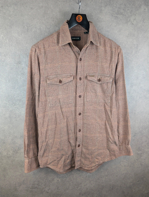 Orvis Shirt Mens Small S Brown Flannel Button Up Long Sleeve