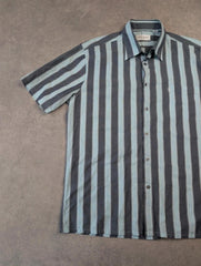 Yves Saint Laurent YSL Shirt Men’s Large Blue Striped Short Sleeve Designer