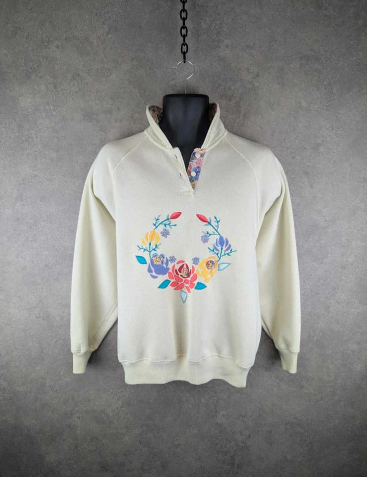 Vintage Jumper Womens Extra Large XL Floral Embroidered Pullover