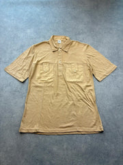 Vintage 1970s Polo Shirt Mens Large Beige 100% Cotton Short Sleeve Casual Retro