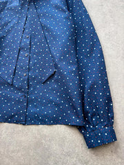 Vintage 1980’s Blouse Women’s XXL Navy Polka Dot Vintage Secretary Pussy Bow