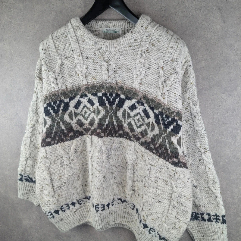 St, Bernard Jumper Mens Large L Knitted Vintage Retro Geometric