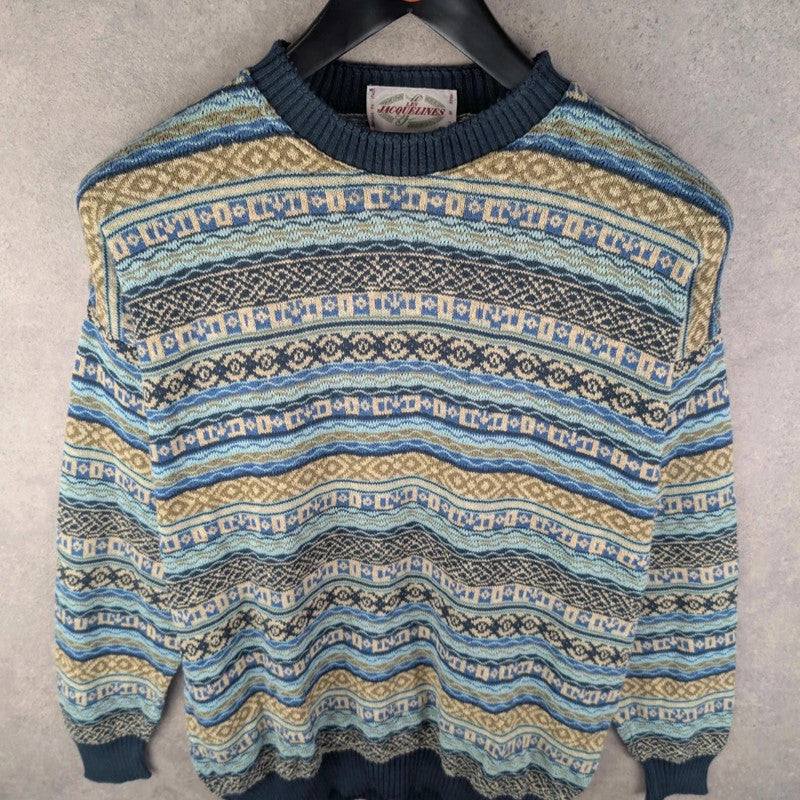 Les Jacuelines Jumper Mens Large L Knitted Vintage Cotton Multicoloured