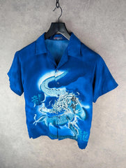 Snow Dragon Shirt Mens M Medium Blue Y2K Dragon Print