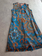 Vintage 1970s Burda Dress Women’s Medium Blue Orange Mod Psychedelic Floral