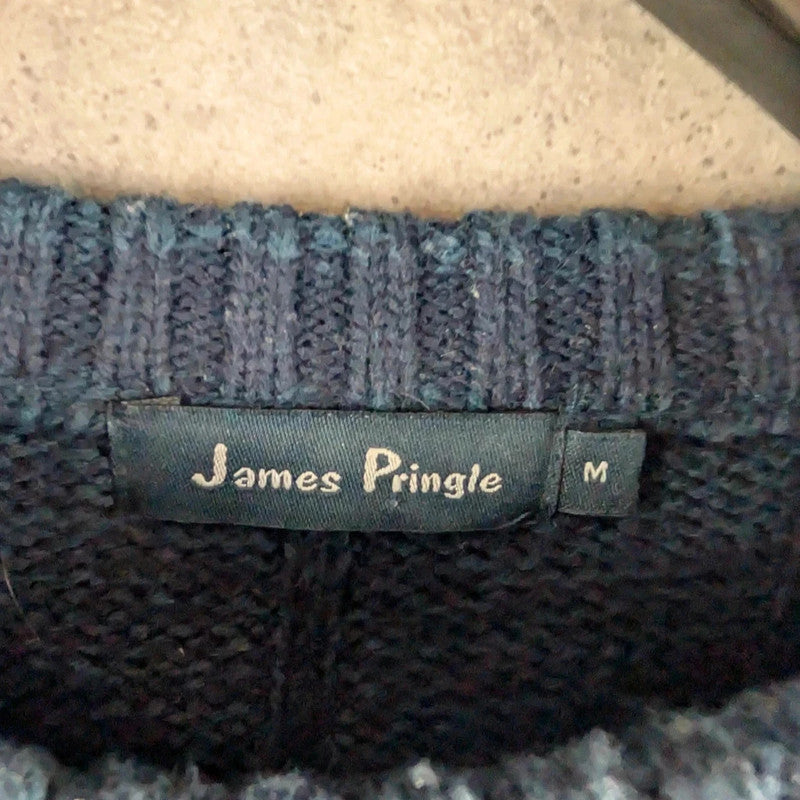 James Pringle Jumper Mens Medium M Blue Vintage Knitted Cotton Pullover