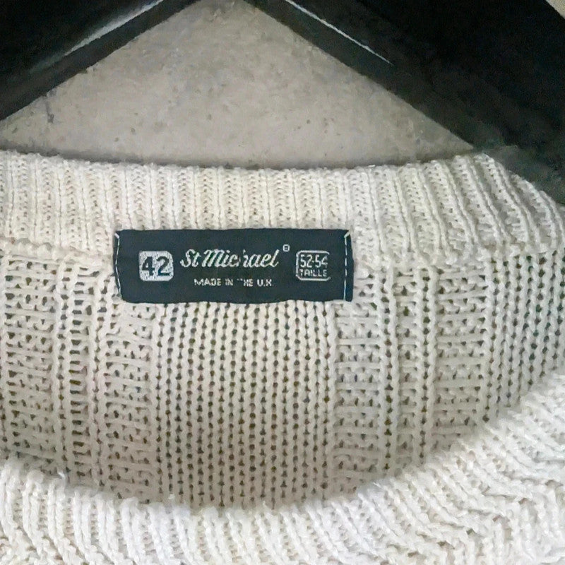 St Michael Jumper Mens Large L Ivory Vintage 90s Knitted Pullover