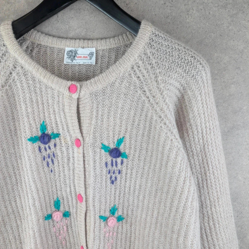 Avec Moi Jumper Womens 2XL XXL Vintage Knitted Cardigan Floral Button Up