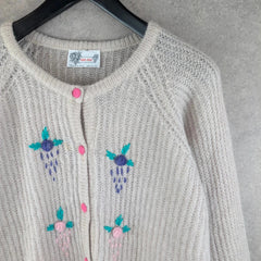 Avec Moi Jumper Womens 2XL XXL Vintage Knitted Cardigan Floral Button Up
