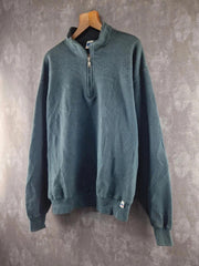 Russell Athletic Jumper Mens Large L Green Quarter Zip Pullover Cotton