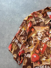 Vintage 1980s Shirt Men’s Large Brown Short Sleeve Long Fit Retro Festival