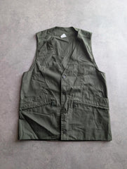 Vintage 1990s Utility Gilet Men's Medium Green Lightweight Cotton Chore Workwear