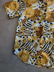 Vintage 1980s Bentley Blouse Women’s Medium White Gold Print Baroque Rayon