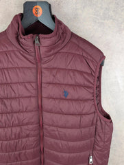 U.S Polo Assn. Jacket Mens L Large Burgundy Gilet Padded Body Warmer