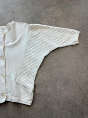Vintage 1980s Cardigan Women’s Large White Batwing Cropped Retro Knit