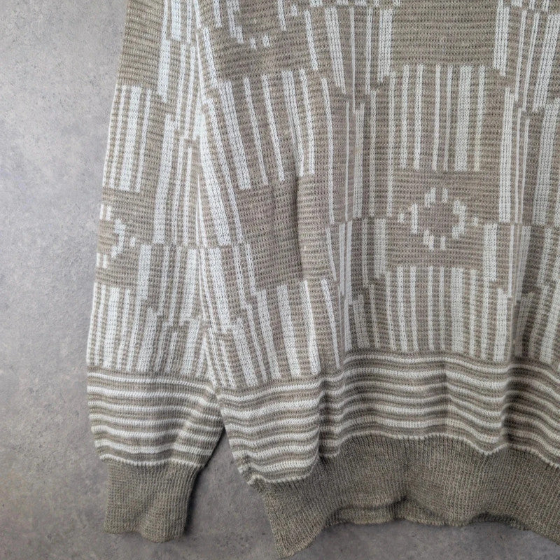Vintage Jumper Mens Large L Grey Knitted Pullover Cotton