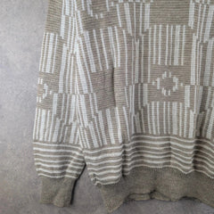 Vintage Jumper Mens Large L Grey Knitted Pullover Cotton